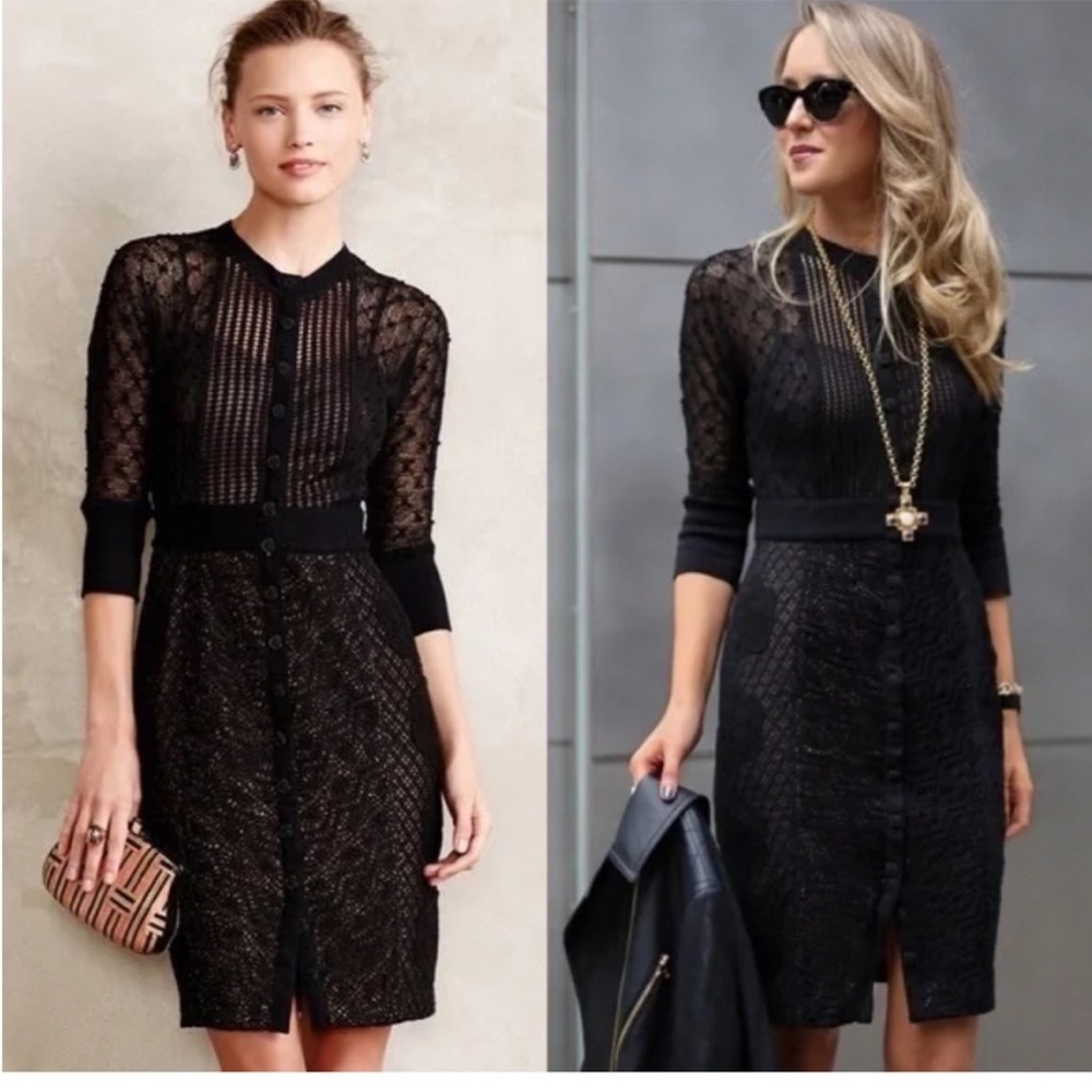 ANTHROPOLOGIE brand Beguile by Byron Lars- size 0 Black Long Sleeve Lace Dress - Picture 4 of 17